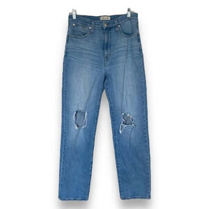 MADEWELL The Perfect Vintage Straight Jean in Danby Wash Knee-Rip Size 28